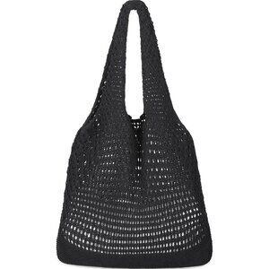 Women's Dark Black Shoulder Shopping Handbag Casual Travel Totes Fold Able Bags